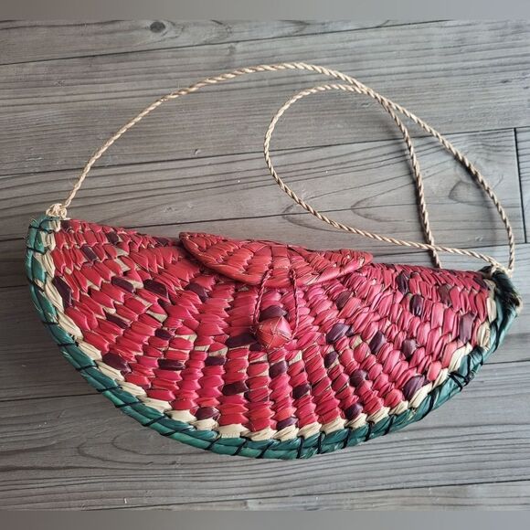 Handbags - Vintage Woven Watermelon Slice Bag – Straw Rattan Crossbody
